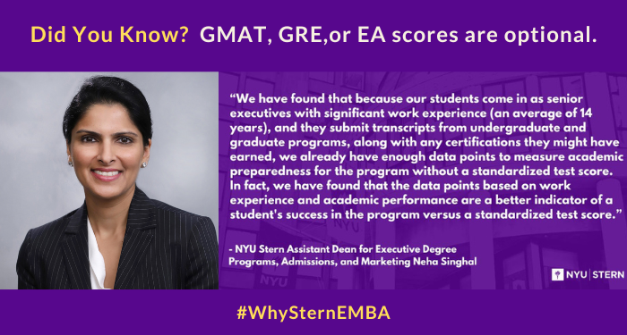 #WhySternEMBA? GMAT, GRE, or EA scores are optional for the #SternEMBA application. 

Get our take from Assistant Dean, Neha Singhal: townandcountrymag.com/society/money-…