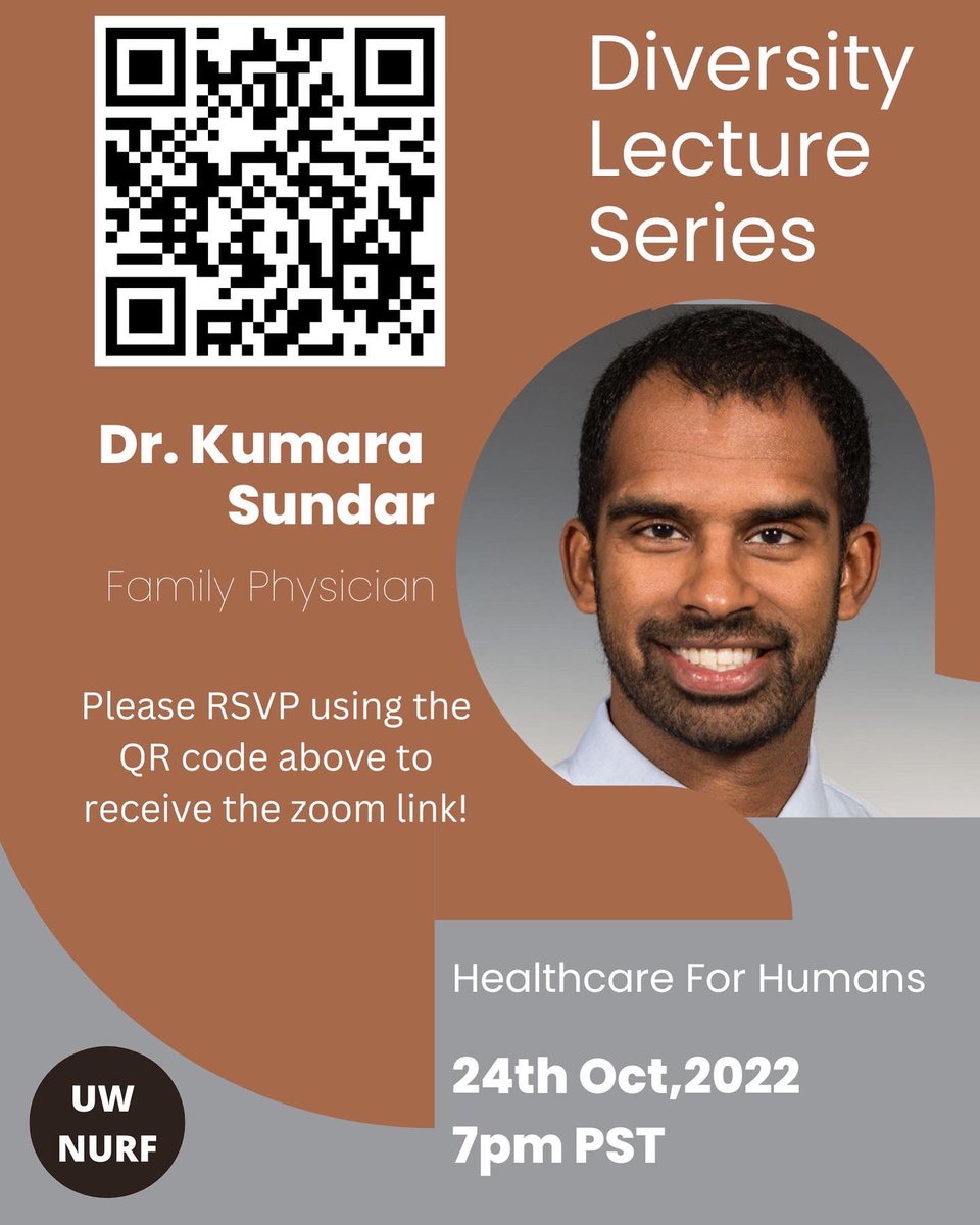 UW_NURF's tweet photo. We have the pleasure of hosting Dr. Kumara Sundar who is the creator of the podcast "Healthcare for Humans" and is a family physician at Kaiser Permanente Burien.
.
RSVP to receive the zoom link! https://t.co/fxnFl8t60r