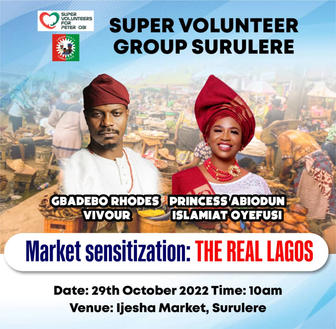 Lere4Peterobi's tweet photo. Surulere on the move to take back our Lagos.
Are you obidient?
Live around Ijesha Surulere?
You can be part of this sensitization wey we carry reach your door step.

Save the date...

#GRVForLagos 
#GRV4LagosGovernor2023 
#Obidatti023 https://t.co/DTvPB6Fch1