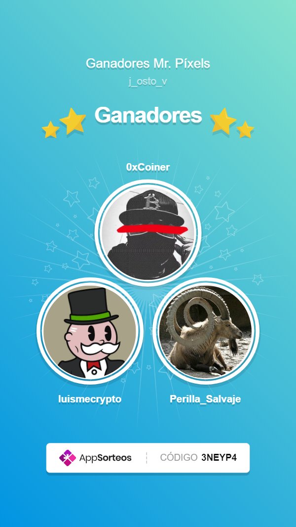 CentuDeFi's tweet photo. 💥GANADORES SORTEO @MrPixel_NFT 

Enhorabuena a @0xCoiner @luismecrypto y @Perilla_Salvaje. 
¡Mandadme vuestras wallets y os hago el envío!

🌠Si queréis otro sorteo...🌠
 50 RTs y 50💕 
Sería la última oportunidad

Tenéis los resultados del sorteo: 
https://t.co/IIwNEI2P8f https://t.co/bBH0YZ1xC9