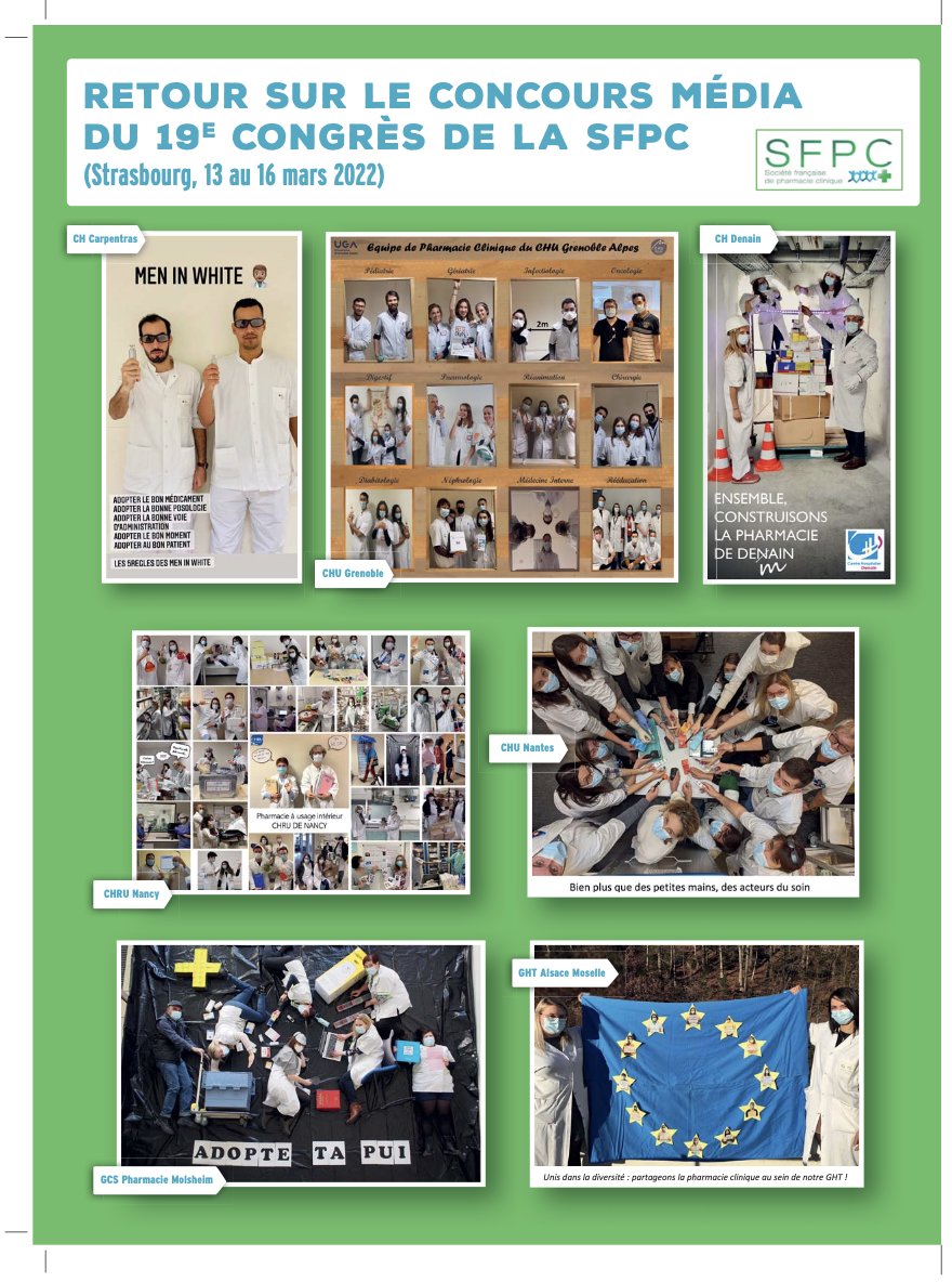 PharmacienCli's tweet photo. Retour sur les photos du concours média du 19e congrès organisé par la @SFPCOfficiel :
📸🏨
#CentreHospitalierCarpentras #chugrenoble #Centrehospitalierdenain #CHRNancy @CHUnantes #GHTAlsaceMoselle #GCSPharmacieMolsheim https://t.co/ZMOlOJJShN
