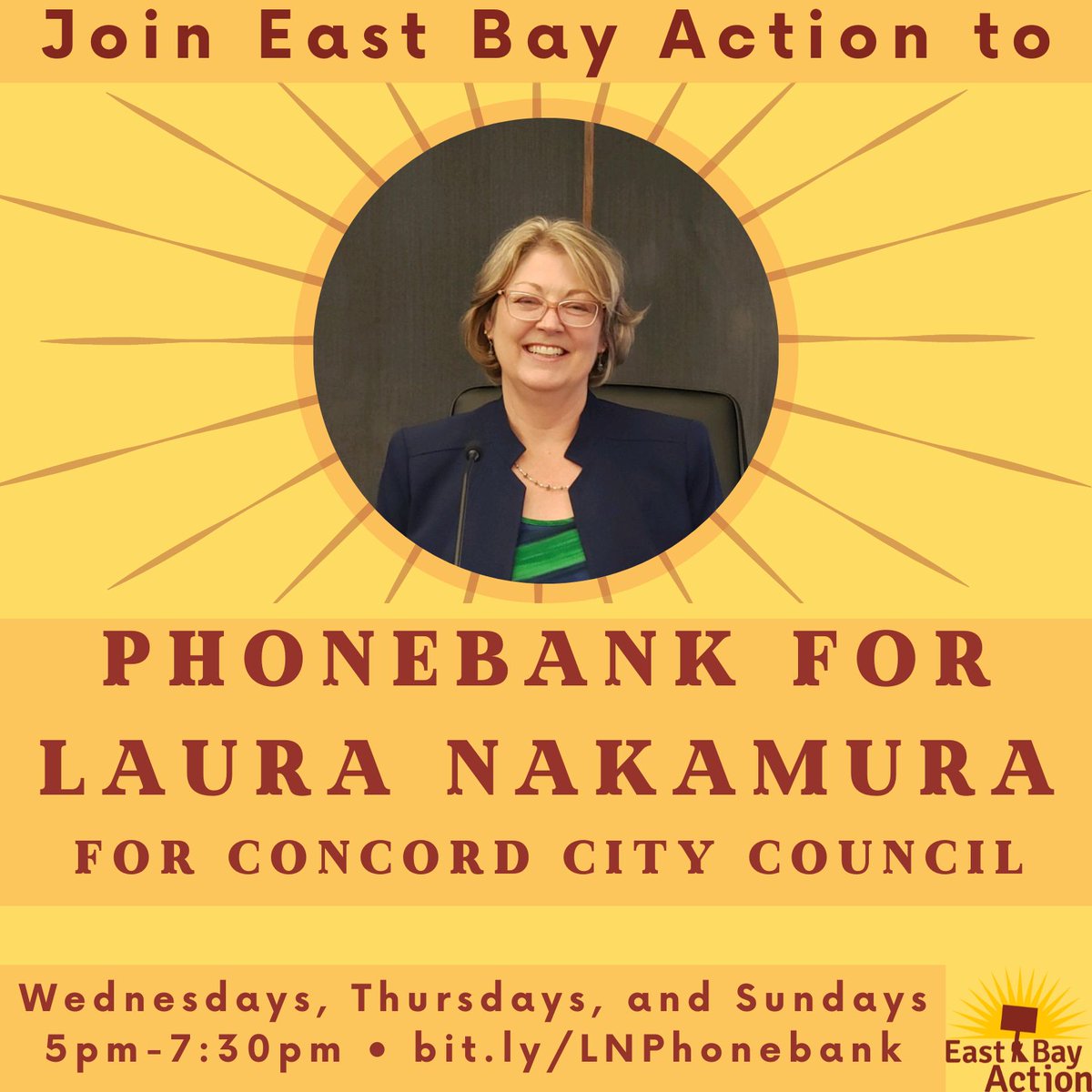 EastBayAction's tweet photo. BRING CHANGE TO CONCORD and phonebank for @lauraforconcord! Join us every Wednesday, Thursday, and Sunday from 5pm-7:30pm until the election. Every volunteer makes a difference! Sign up at https://t.co/UQZNgbAXHP. https://t.co/9sMWL27Pw5