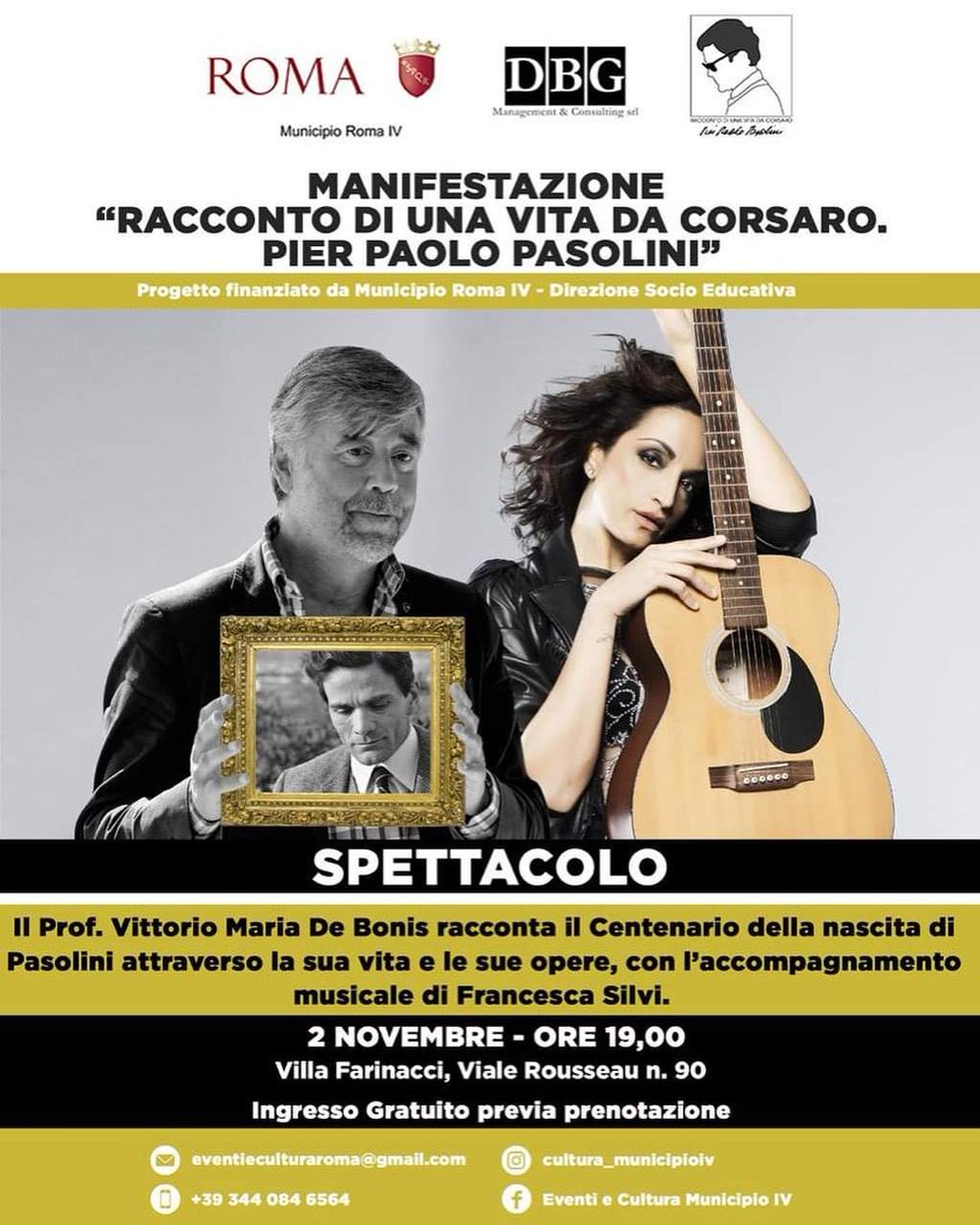 anitafab's tweet photo. Il 2 novembre a Villa Farinacci alle 19 si terrà l’evento “Cento anni di Pasolini” con il prof. Vittorio Maria De Bonis, che accompagnerà i presenti in un viaggio nell’arte di Pasolini regista, scrittore, poeta, pittore e la cantautrice Francesca Silvi 
#PierPaoloPasolini https://t.co/tJ5dEmzJXt