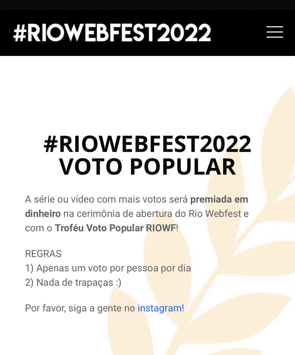Hace unas horas que se abrieron las votaciones para la categoría de mejor serie . Como sabéis, #stupidwife está nominada. Vamos a hacer que tengan ese ansiado premio,se lo merecen. Hay que votar,gente!! 
riowebfest.net/pt-br/voto-pop…