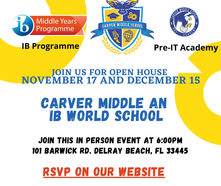 Carver Middle Delray (@cmsdelray) on Twitter photo Come check us out tomorrow at the fairgrounds! We have a great IB & IT program and so much more! <a href="/SDPBCChoiceCTE/">SDPBC Choice/Career</a> <a href="/southPbcsd/">SouthRegionPBCSD</a> <a href="/Spadyelementary/">Spady Montessori</a> <a href="/Crosspointe_El/">Annmarie Dilbert</a> <a href="/ForestPark0831/">Forest Park ES</a> <a href="/HagenRoad/">Hagen Road</a> <a href="/OrchardViewES/">Orchard View ES</a> <a href="/MorikamiPark/">Morikami Park Elem.</a> <a href="/PineGroveES/">Pine Grove Elem</a> <a href="/Banyancreek1/">@Banyancreek</a> Come check us out tomorrow at the fairgrounds! We have a great IB & IT program and so much more! <a href="/SDPBCChoiceCTE/">SDPBC Choice/Career</a> <a href="/southPbcsd/">SouthRegionPBCSD</a> <a href="/Spadyelementary/">Spady Montessori</a> <a href="/Crosspointe_El/">Annmarie Dilbert</a> <a href="/ForestPark0831/">Forest Park ES</a> <a href="/HagenRoad/">Hagen Road</a> <a href="/OrchardViewES/">Orchard View ES</a> <a href="/MorikamiPark/">Morikami Park Elem.</a> <a href="/PineGroveES/">Pine Grove Elem</a> <a href="/Banyancreek1/">@Banyancreek</a>
