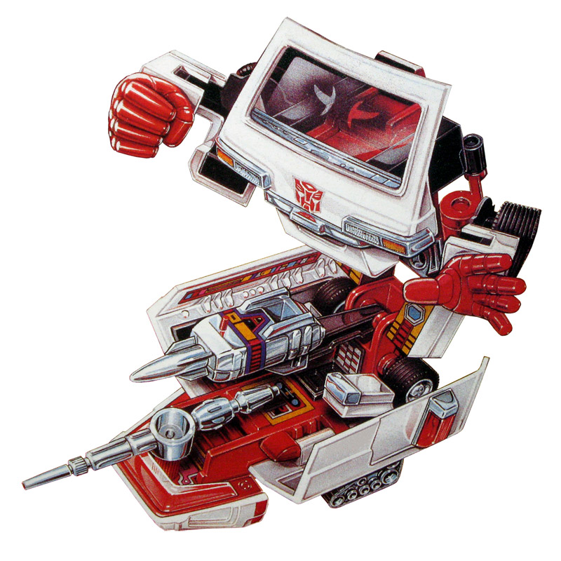 BTTEPOD's tweet photo. We'll also be looking at some of the classic 1984 toy box art this week - and we start off with one that baffled quite a few of us back in the day that weren't aware of the Transformers Japanese heritage - originally with a windshield for a face, it's Ratchet! #Ratchet https://t.co/ZSmSwCTYWC