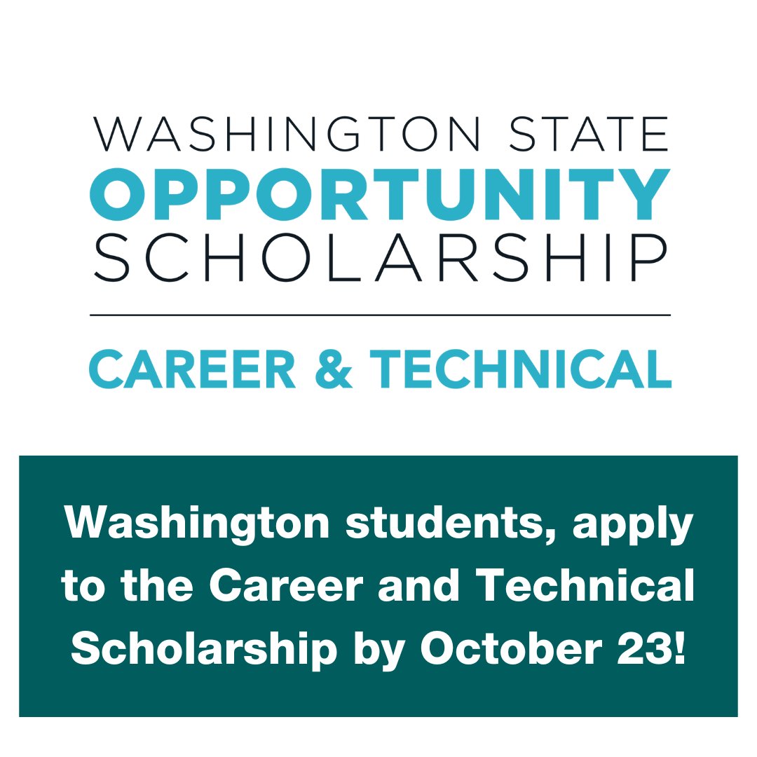 The Career and Technical Scholarship (CTS) is taking applications for winter quarter! CTS (from <a href="/OppScholarship/">Washington State Opportunity Scholarship</a>) offers WA students up to $1,500 per quarter to pursue associate degrees, certificates, &amp; apprenticeships. Learn more &amp; apply before 10/23!

➡️bit.ly/3CdTBt1