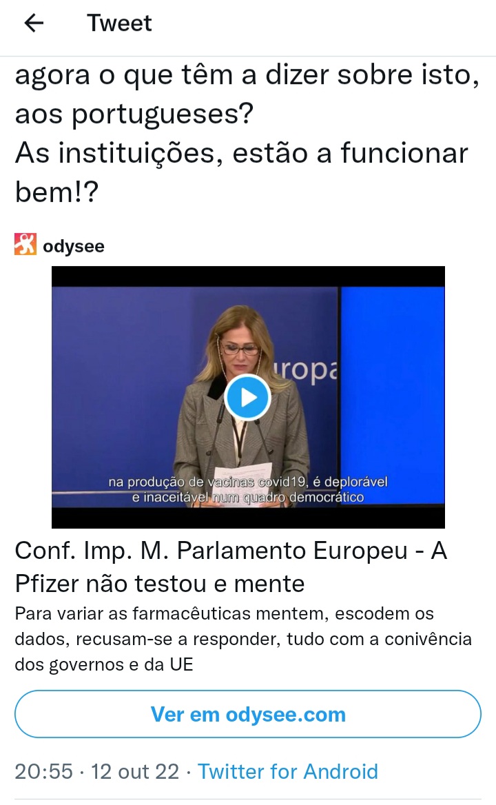 NunoCarrilho7's tweet photo. @JoaoAlcazar @pedroemsantos @manjos 🙏
Sim, mas deve andar preocupada também, com as más noticias para os #vacinados que correm no Parlamento Europeu... a #Phizer mente!
👀
#SouNãoVacinado https://t.co/Gywk6TxQrC