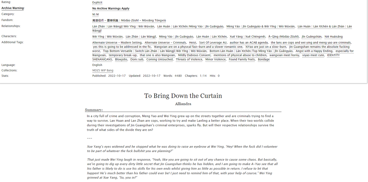 Blane_Firewing's tweet photo. It's @MDZSwipbang day! First chapter is up, updates will be weekly (fic is finished)

💰Wei Ying and Meng Yao are criminals
💰Heist/Leverage-esque fic where WY and MY take on JGS
💰Wangxian and Xiyao relationships
💰Gremlin found family feels

https://t.co/7ZmRQuf86z https://t.co/ivs5Nr69Fl
