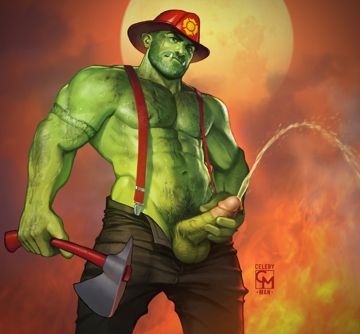 CeleryMan6's tweet photo. yes, he can put out fires very well 🧯💦 https://t.co/pfOo6EadM0