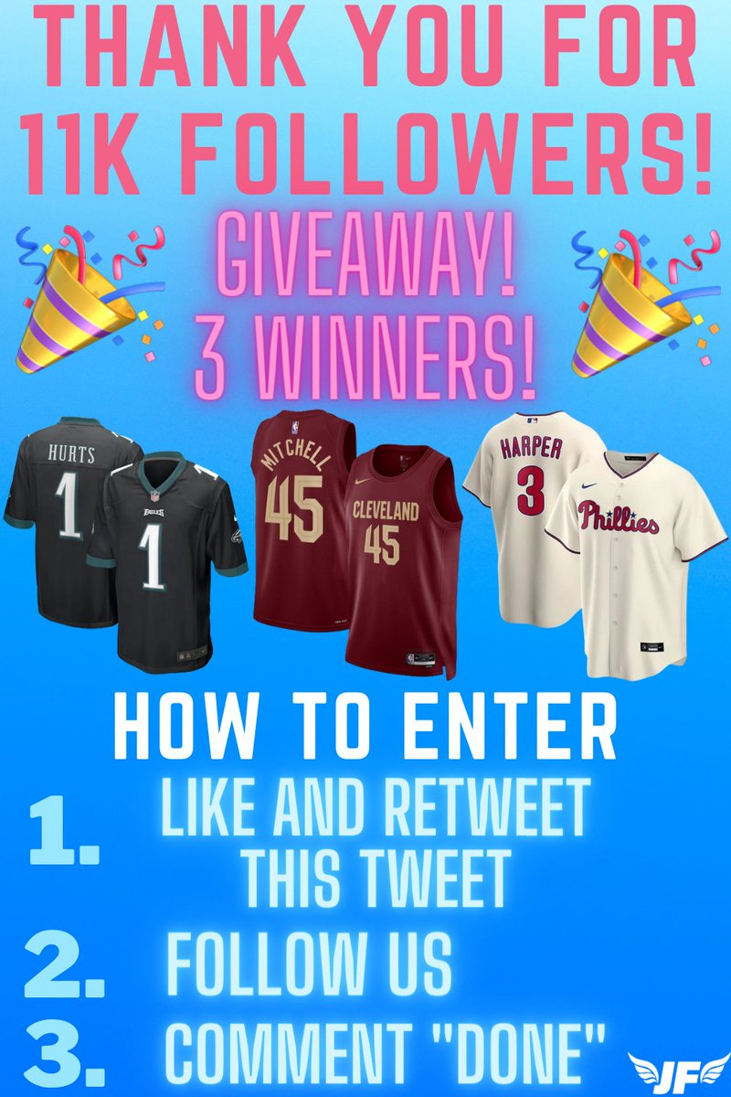 JerseyFlock's tweet photo. THANK YOU FOR 11K FOLLOWERS ‼️🎉 To celebrate, THREE lucky winners will receive any jersey they want off https://t.co/Q1rOw8QMXG. Winners randomly selected in 24 hours.

To enter you must:

1. Like and Retweet this tweet
2. Follow us
3. Comment "Done"

➡️https://t.co/Q1rOw8QMXG⬅️ https://t.co/YpHJkljumR