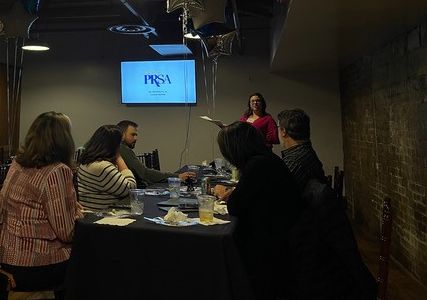 PRSANebraska's tweet photo. #TriviaNight was a blast! We enjoyed food, drinks and a variety of #PR and pop culture trivia. Congrats to Monique Farmer and Jeremy Maskel for being the trivia champs! Each received an @OmahaSteaks gift card. Thanks to @swansonrussell, our event sponsor! #PRSANE #MemberMonday https://t.co/nLUzErXV6Y