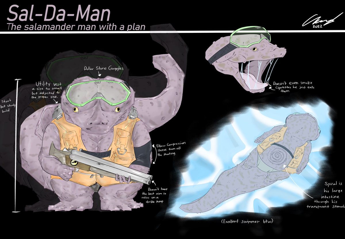 Chowduuh's tweet photo. The amphibious man-der 
-
-
-
-
-
-
#salamander #japanesegiantsalamander #salamanderfanart #orginalcharacter #characterdesign #conceptart #clipstudiopaint #digitalart https://t.co/iEhUcB3Kfp