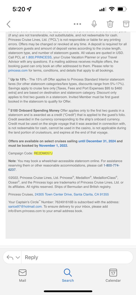 SciRice's tweet photo. Here is additional info @PrincessCruises. I’m just trying to get the offer that was sent. Not sure why your rep hung up on me https://t.co/qnTywj6iOY
