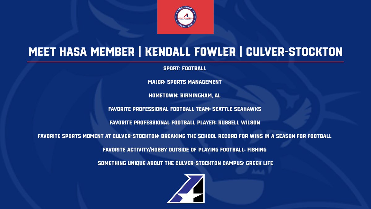 Next up for the <a href="/Heart_HASA/">HeartHASA</a> feature is Kendall Fowler of the <a href="/CSCWildcats/">C-SC Wildcats</a> football team!

Kendall is from Birmingham, AL and will be taking over the HASA Twitter &amp; Instagram accounts for the next two week's, so be sure to check it out.

Thank you Kendall for all you do for HASA!