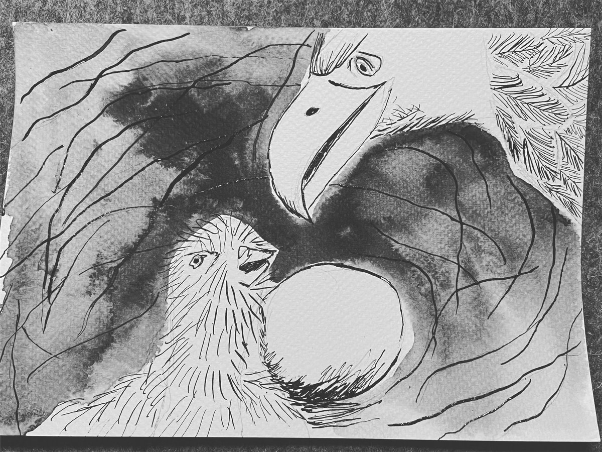 Meg_G_author's tweet image. Another overdue #inktober2022 and time to look into the #nest and see who’s there! An #eaglet and an #eagle? #inktober2022eagle #inktober2022day11