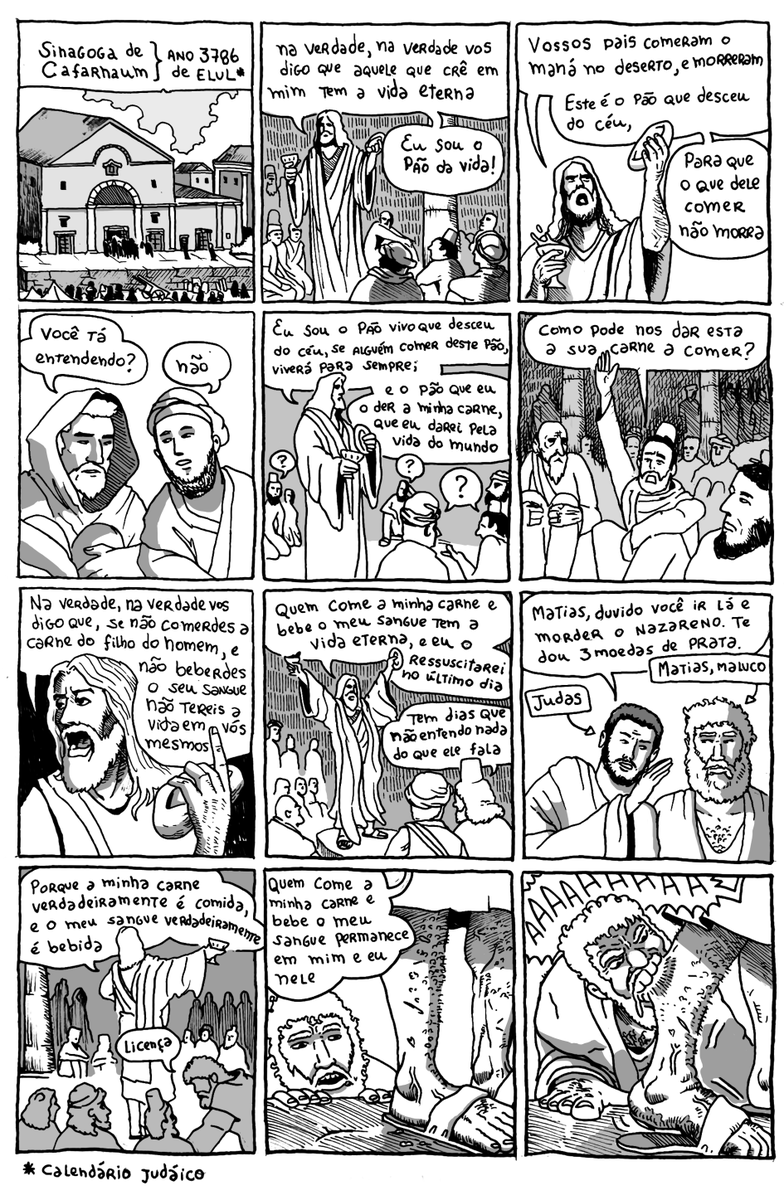 mofoart's tweet photo. Metáforas em Cafarnaum é um quadrinho bobo que fiz pegando a bíblia como base e imaginando como seria a interpretação mais idiota/burra possível dos ensinamentos de jesus.

Pois bem, tendo em vista os últimos acontecimentos o quadrinho parece infantil por comparação à realidade. https://t.co/SSAkpLecEU