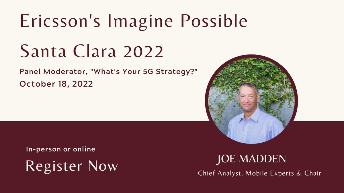 Don’t miss Chief Analyst Joe Madden tomorrow moderating a discussion on 5G Strategy with <a href="/Verizon/">Verizon</a>, @HitachiGlobal, <a href="/ROKAutomation/">Rockwell Automation</a>, and Imagine Possible event host, <a href="/EricssonNetwork/">Ericsson Networks</a>. Register today to attend in person or online: bit.ly/3TvEjaq