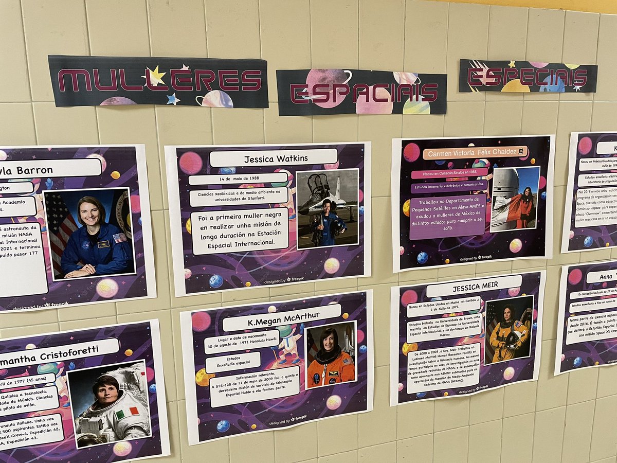 Hablandoennubes's tweet photo. Nuestro alumnado ha investigado por qué solo un 11% de las personas astronautas son mujeres. Han buscado información en sus ordenadores #edixgal para crear con #keynote unos carteles en los que presentar 15 “mulleres espaciais e especiais” 👉🏻 https://t.co/3sT3I1407J