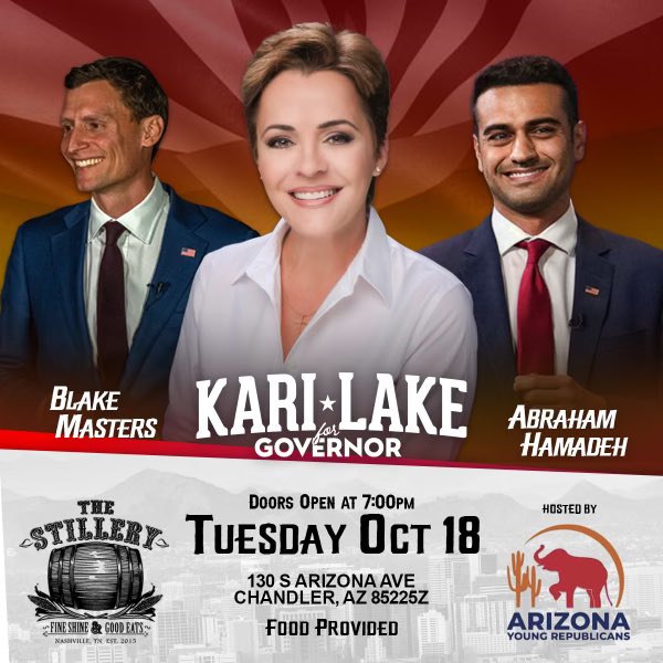MCYRGOP's tweet photo. Join @ArizonaYRs for an awesome forum featuring @KariLake, @AbrahamHamadeh, @bgmasters.

Come out to Chandler and prove that the Arizona first movement is a youth movement. https://t.co/WP4Uurak3Y