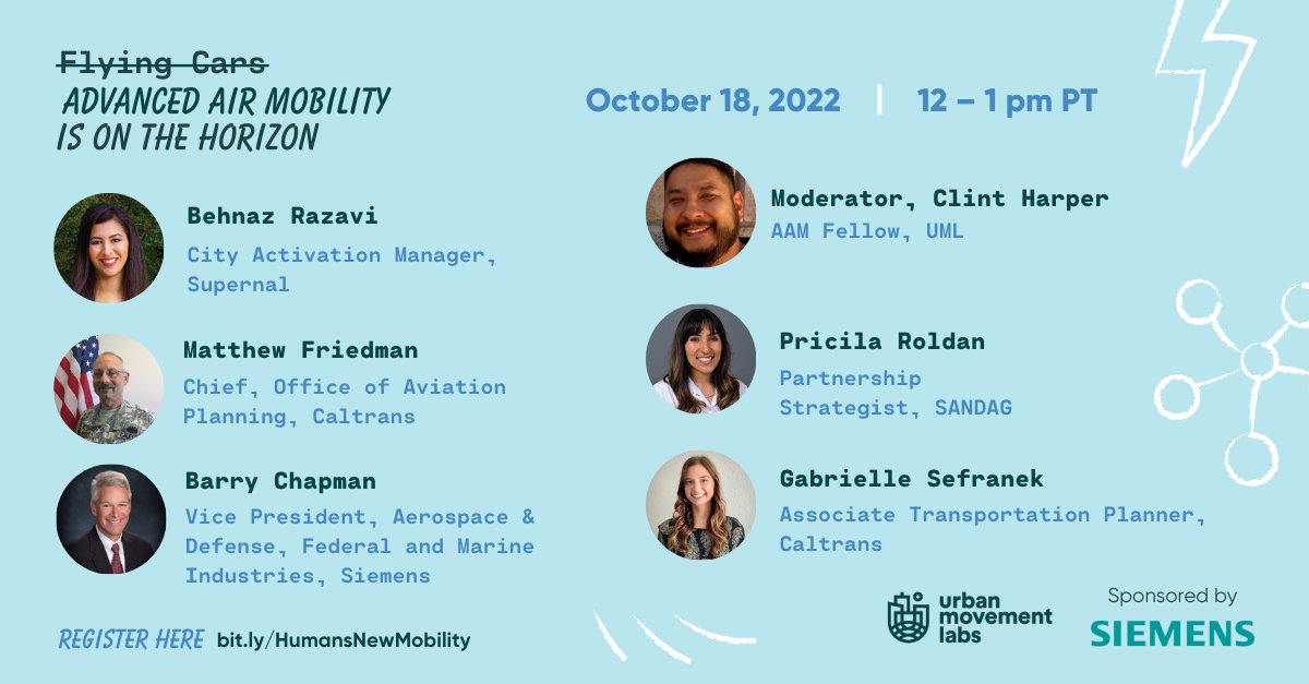 ⏰Don't forget to register for our virtual workshop and share your thoughts on Advanced Air Mobility and its integrations to our transportation systems. #HumansOfNewMobility 
Register here: zoom.us/webinar/regist…