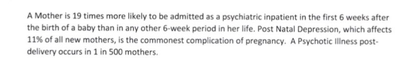 A woman is 19 times more likely to be admitted to a psychiatric unit in the six-week period after pregnancy, than at any other period of her life. From the National Maternity Hospital, which is appearing before an Oireachtas committee tomorrow ⬇️