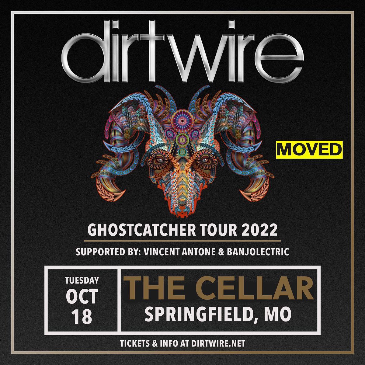 Show Announcement! 
The <a href="/dirtwire/">Dirtwire</a> show scheduled at <a href="/OutlandBallroom/">Outland Ballroom</a>  tomorrow (10/18) has been moved to The Cellar.

• All existing tickets will be honored. Tickets can be purchased at the door. 
• Standing room only
• No kitchen
• Doors open at 7p. Music at 9p.