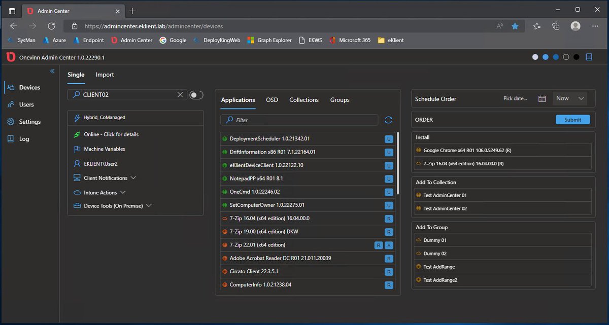Posting a teaser picture of an upcoming tool, I hope will be operational within the next couple of months. The idea; ConfigMgr and Intune in one single portal – subsets of most important and frequently used functionality. Target audience Helpdesks. #memcm #intune