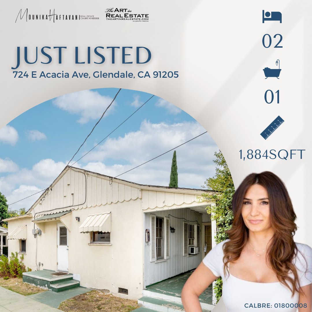 MounikaRealtor's tweet photo. ✨New Listing ✨

🏘️724 E Acacia Ave, Glendale, CA
🛏️2 Bed/1 Bath
🏠1,884 SQFT

👩🏼‍💼 Licensed Real Estate Agent
🔎 CalDRE #01800008
🏡 The Art in Real Estate
📱 818-437-3308

#MounikaHaftavani https://t.co/xrvEoppBNG