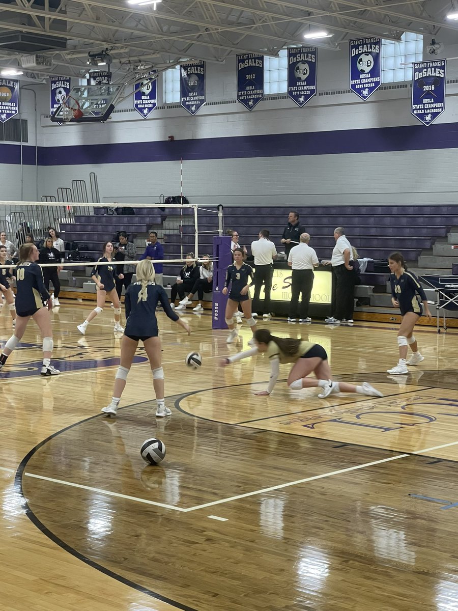 Warm-ups underway for <a href="/TeaysVolleyball/">Teays Valley Volleyball</a> first round OHSAA tournament game at DeSales.