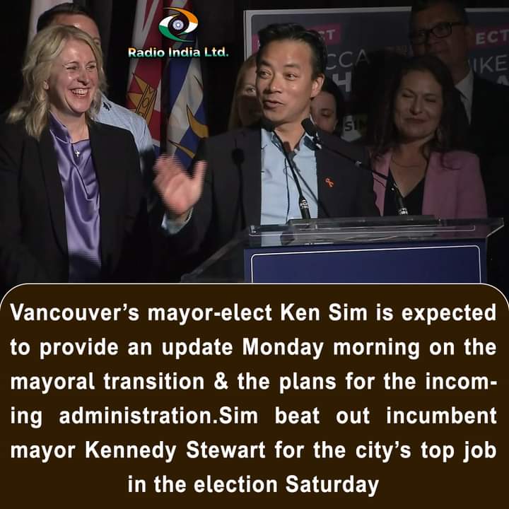 RadioIndia1110's tweet image. #Vancouver’s #mayor-elect #KenSim is expected to provide an update Monday morning on the #mayoraltransition &amp;amp; the plans for the incoming #administration.Sim beat out incumbent #mayor #Kennedy Stewart for the city’s top job in the #election Saturday.