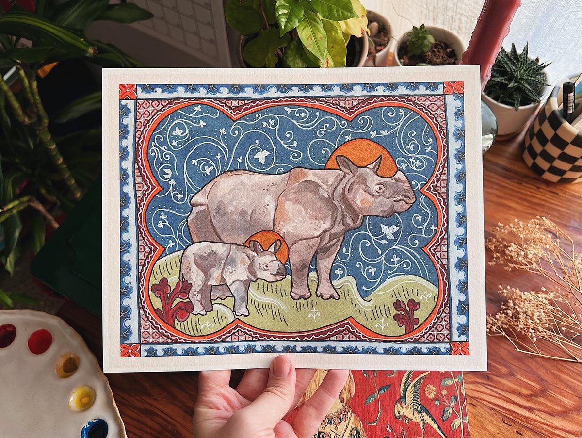 JulieK_Art's tweet photo. Four prints coming to the sh🌸p on Friday! The Tiger is new, while both Rhinos and Okapi are returning on a bigger size with better paper! 🦏🐅

https://t.co/Z8yorlBeZ7 https://t.co/VAjvyE8L5H