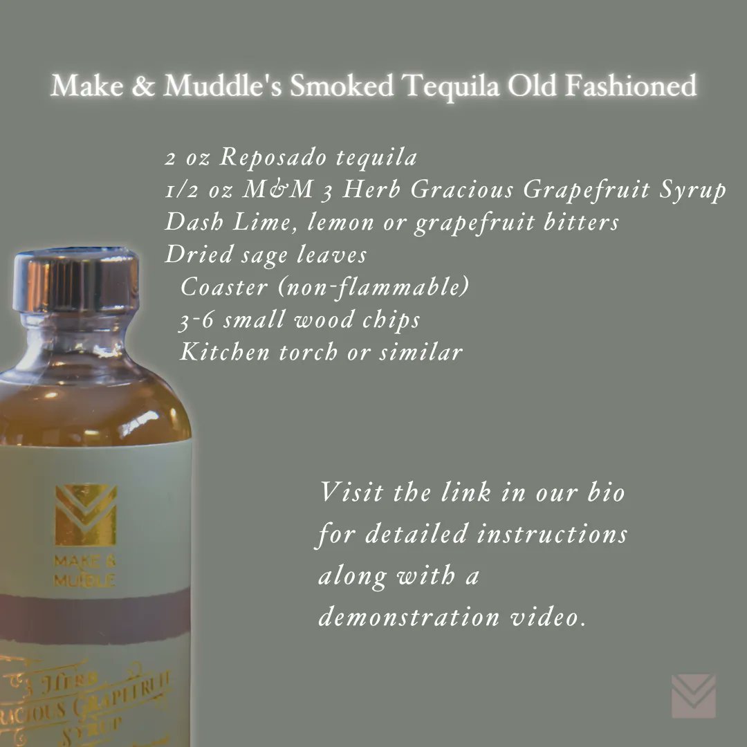Make_Muddle's tweet photo. We have a few cocktails are made truly superb when smoked. One of those is our Smoked Tequila Old Fashioned with 3 Herb Gracious Grapefruit. The smoke from the tequila &amp; the char from the citrus in the syrup are perfection.
#cheersyall #oldfashionedweek #tequila #smokedcocktails https://t.co/xAq2oFcTsk