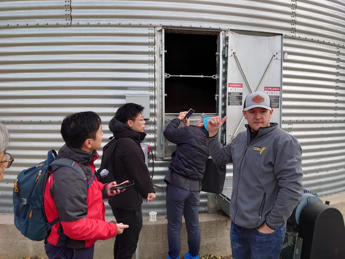 usgc_jpn's tweet photo. Japan team at Rosenau farm in ND. The farm began growing corn oin 2008. Not many years ago. Thank you @ndcorn for the wonderful visits. #Exex22 @usgc #corn https://t.co/QfIkhV8atz