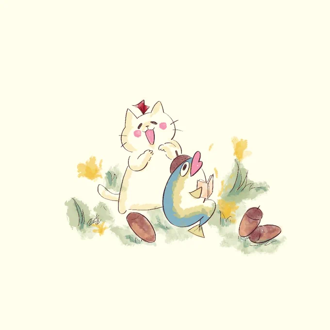 どんぐりブリちゃん!どんぶりちゃん!#イラスト #どんぐり #猫 #食欲の秋 