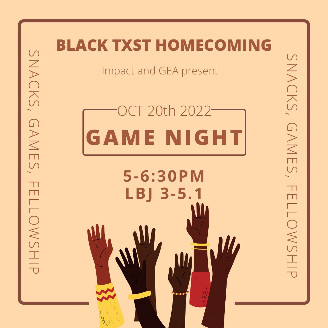 Come out to impact’s Game night with Gea and meet Black Christians on campus !!!