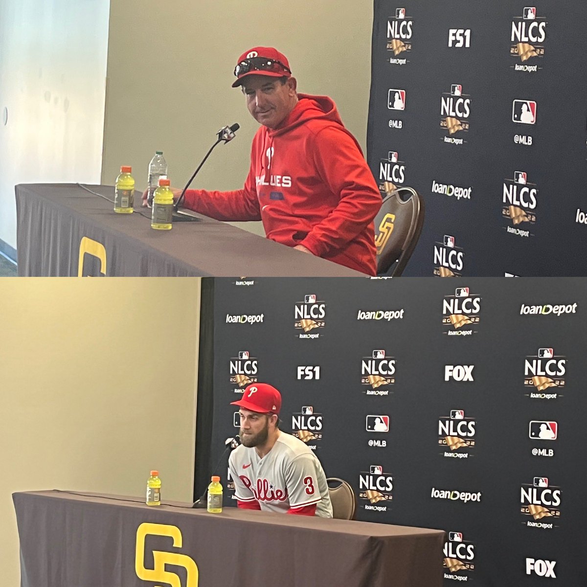 GMurphPhils's tweet image. And so it begins in San Diego. Media availability and then a workout for the Phillies. Game 1 tomorrow at 8pm on the Phillies Radio Network. #philliesradiobooth #8togo