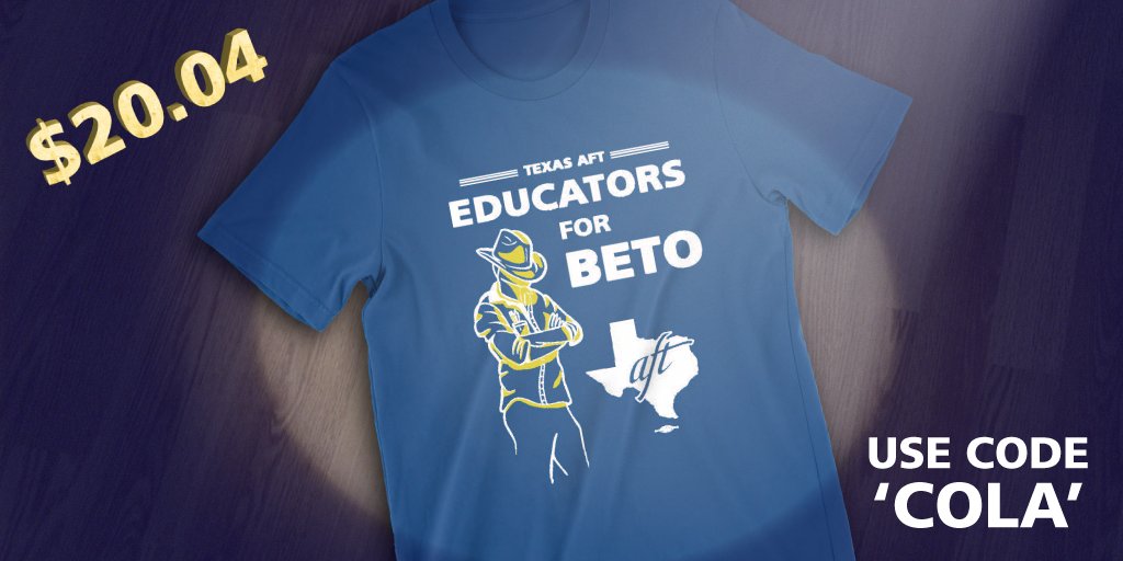 @BetoORourke @AllianceAFT See all those blue T-shirts? You can get your own 'Educators for Beto' swag (selling quickly!) in our online store Use code 'COLA' to snag yours for the discounted price of $20.04 — the last year retired TX teachers got an increase in their pensions. store.texasaft.org/educators-for-…