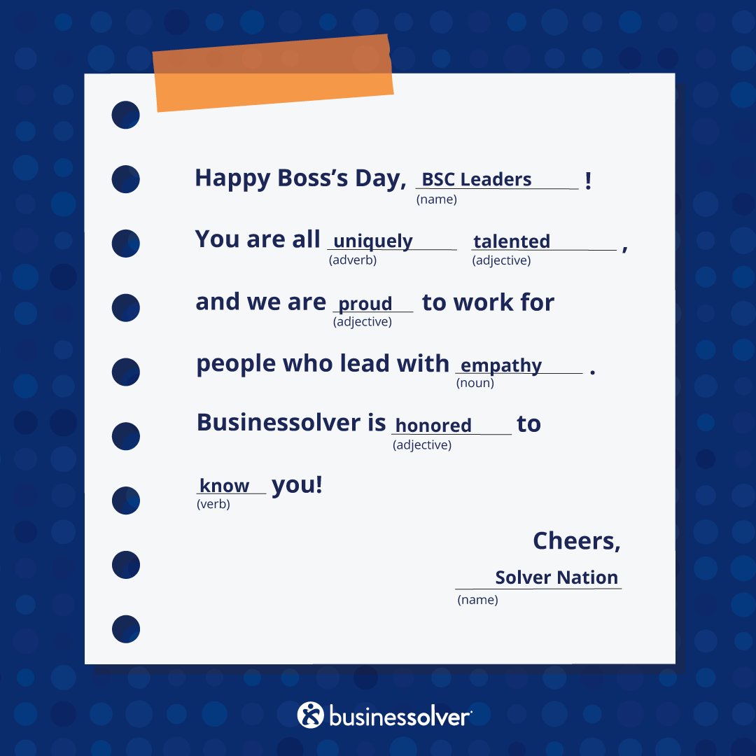 businessolver's tweet photo. Wishing a Happy Boss's Day to our incredible leaders! You empower with empathy, and it shows. 💙👏
#SolverNation https://t.co/9F7tGs9SVG