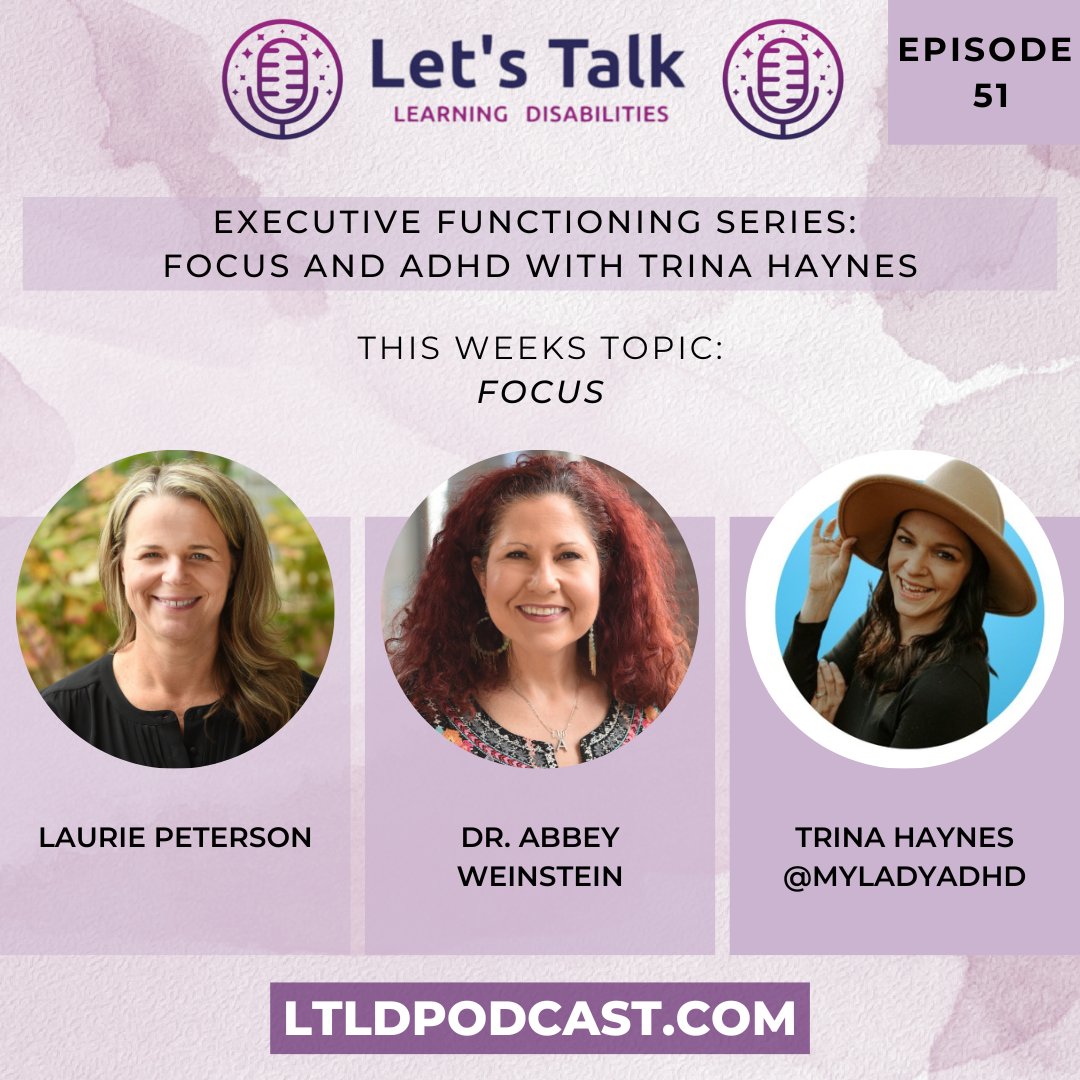 lets_learning's tweet image. Today we're kicking off our executive functioning mini series with a special guest, Trina Haynes!

We discussed Focus, how problems in this area may present, how this can impact every day life, as well as some great tips and tricks!

check it out: ltldpodcast.com/podcast/episod…