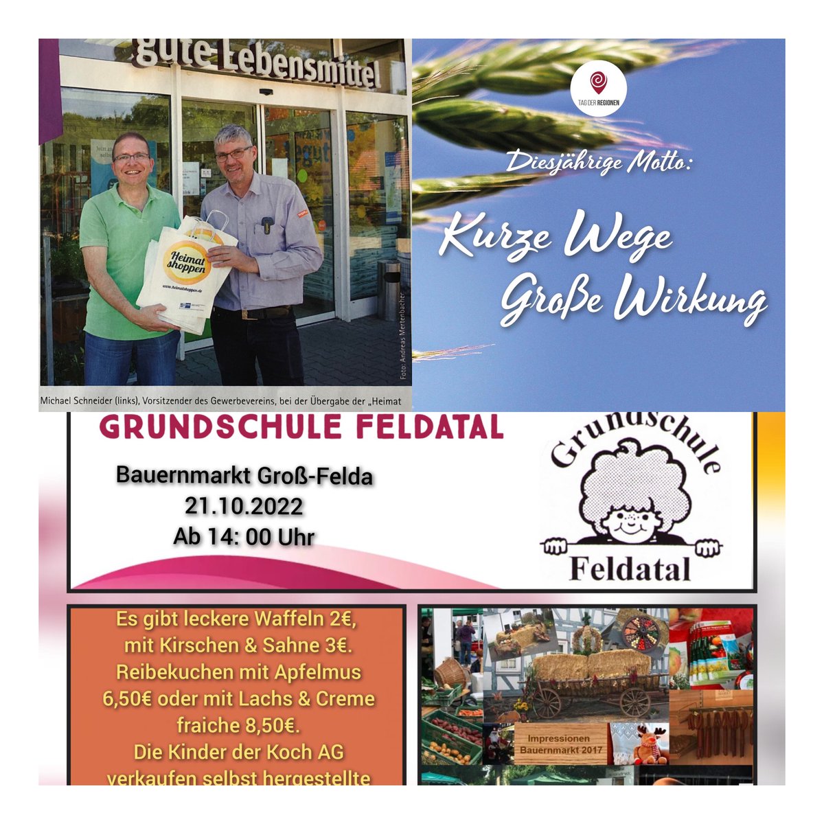 GFeldatal's tweet photo. 2 bundesweite Aktionen die #regionalität #einkaufen vor Ort vereinen. #bauernmarkt im #feldatal .Freitag 21.Oktober 2022 in Gr.-Felda-Schulstr.2 ab 14.00 Uhr 😊. #tagderregionen #heimatshoppen #regional #direktvermarktung #ihk @ihkgiessenfriedberg #vogelsberg#Vogelsbergkreis https://t.co/uO43mYPR1J
