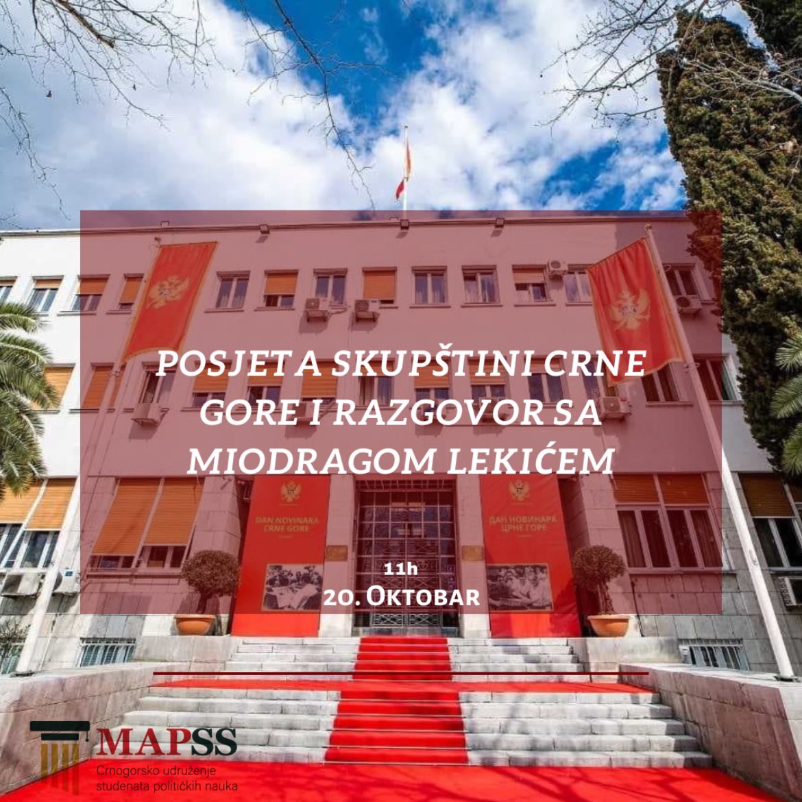 MAPSS_MNE's tweet photo. 📣 Četvrtak - Dan u kome će naši članovi biti u prilici da posjete Skupštinu Crne Gore  i razgovaraju sa poslanikom i  predsjednikom Odbora za međunarodne odnose i iseljenike, Miodragom Lekićem. 

1/2 https://t.co/M41G1WGmjj