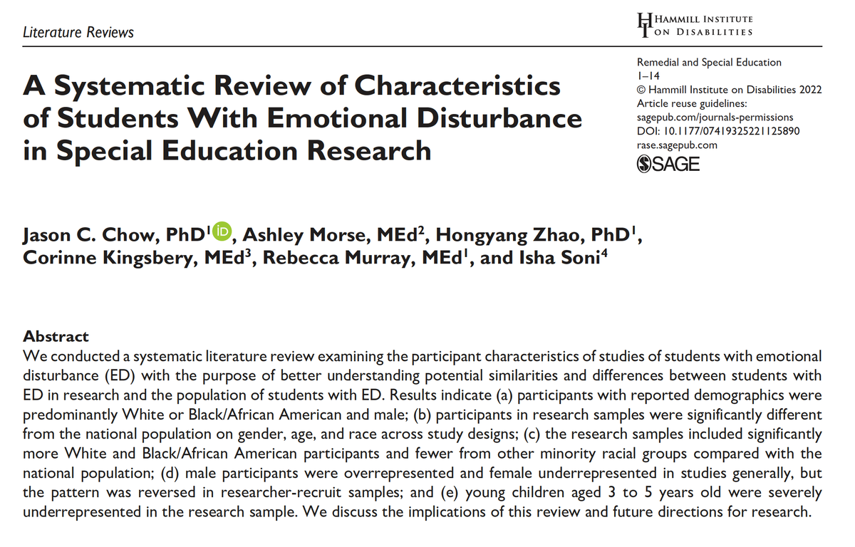 JasonChow's tweet photo. In our new systematic review, we report on the characteristics of students in the literature identified has having emotional disturbance and compare research samples to national population statistics 1/6

Link: https://t.co/Eim0vsydHv
Preprint: https://t.co/R04kwNyZat https://t.co/DwJ7Zm3GBn