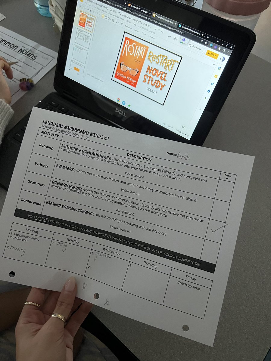 Started a novel today &amp; students are using their assignment menus to plan out their tasks for the week. I record their lessons put them on GC so they can learn &amp; work at their own pace while I pull students for conferences or small group lessons.