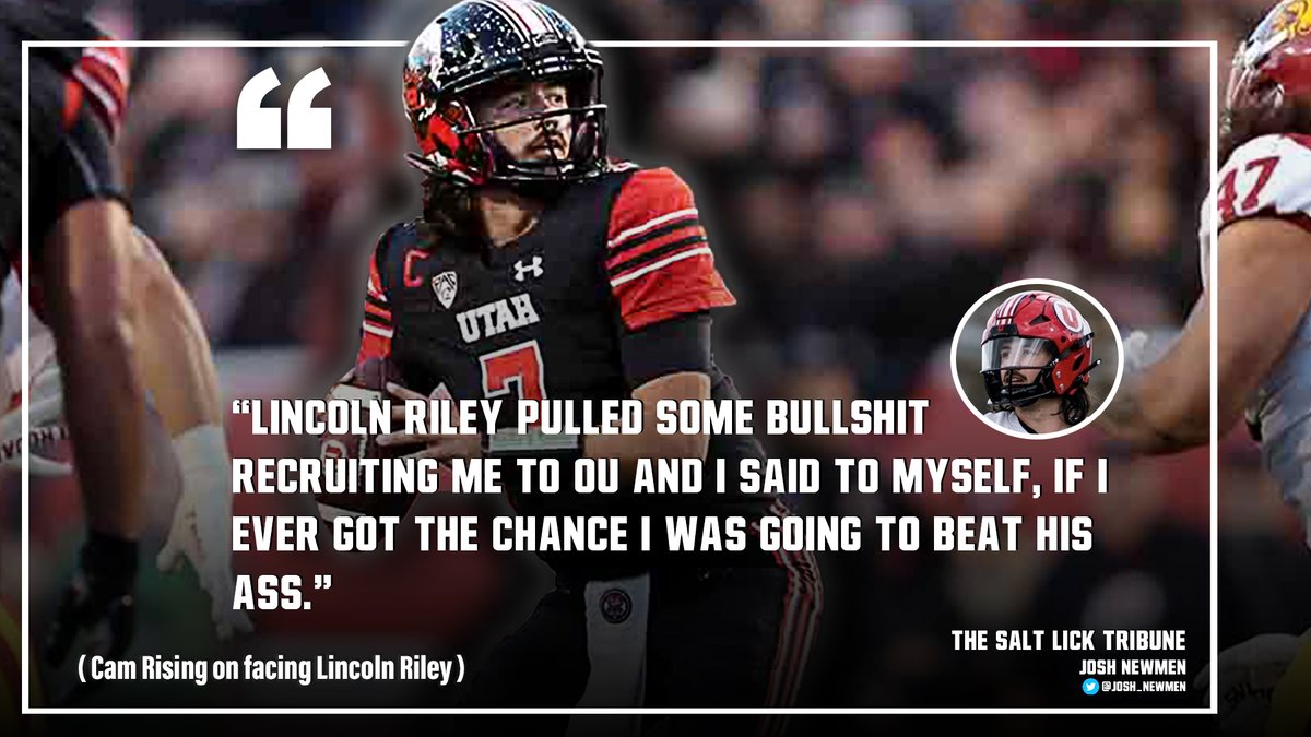 QB1Tattoo's tweet image. Cam Rising didn't mince words on facing Lincoln Riley the first time. #GoUtes 👀