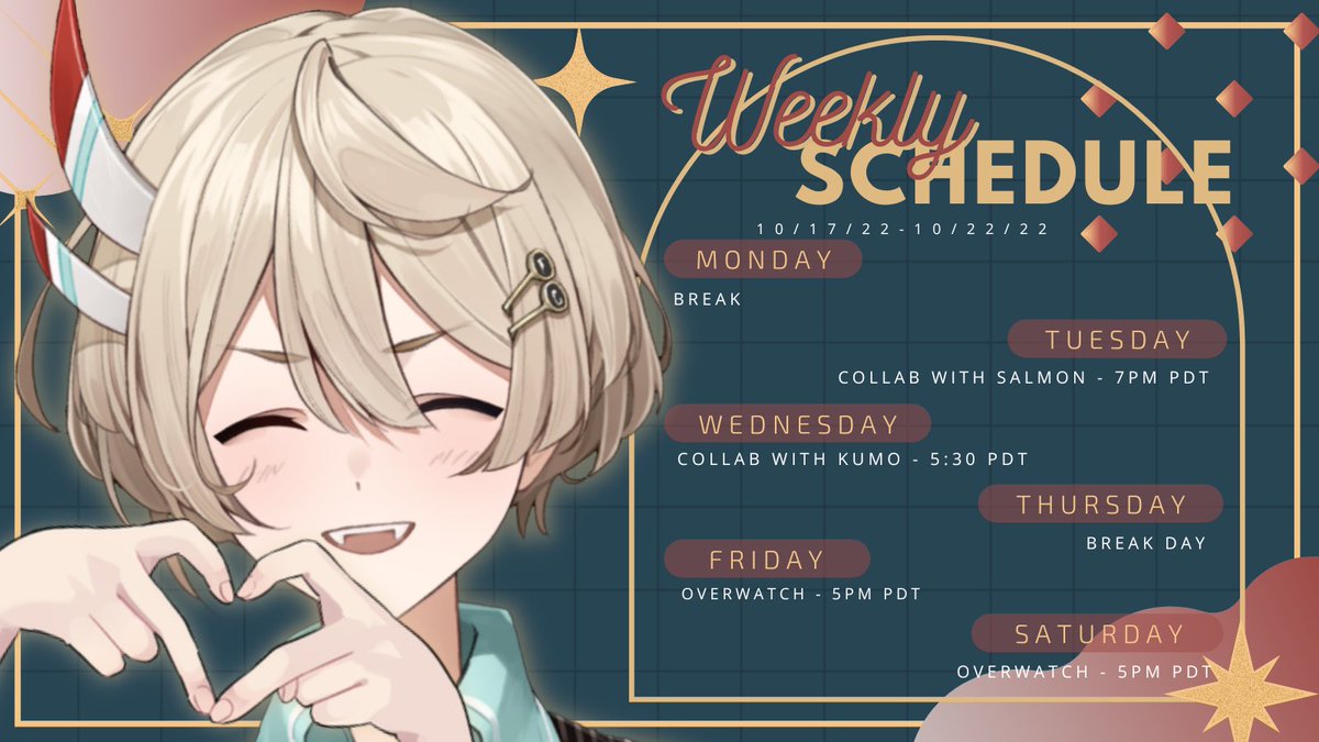 KosLaniakea's tweet photo. THIS WEEKS SCHEDULE!
Art: #AikeART https://t.co/1eqoqP2JGm