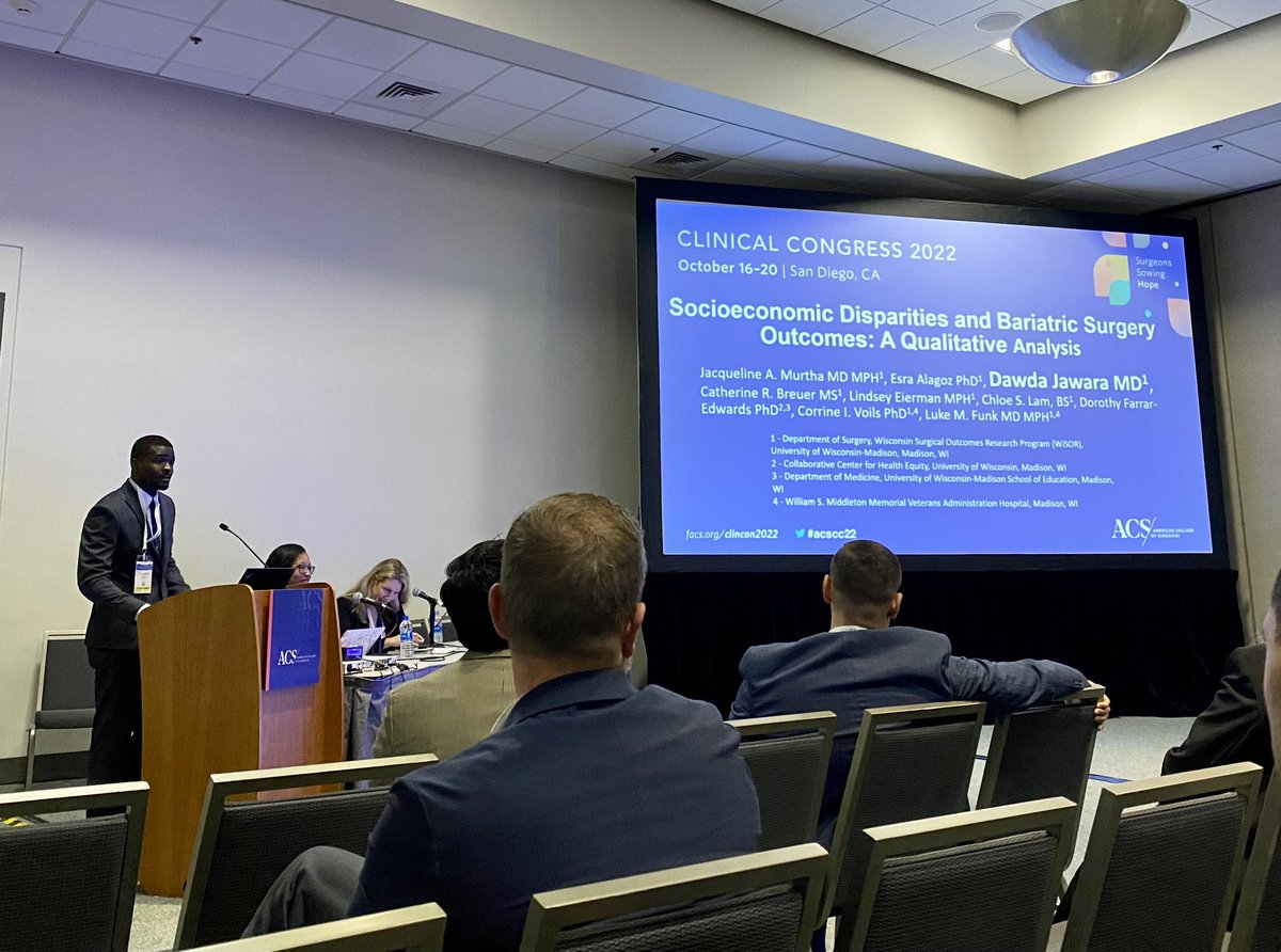 Hillary Johnson (@hillaryrjohnson) on Twitter photo Keeping it moving at #ACSCC22 with <a href="/DrDJawara/">Dawda Jawara, MD</a>’s talk on socioeconomic disparities in bariatric surgery outcomes. Dawda and <a href="/lmfunk2/">Luke Funk, MD, MPH</a> are doing meaningful and necessary work!
<a href="/WiscSurgery/">UW-Madison Department of Surgery</a> Keeping it moving at #ACSCC22 with <a href="/DrDJawara/">Dawda Jawara, MD</a>’s talk on socioeconomic disparities in bariatric surgery outcomes. Dawda and <a href="/lmfunk2/">Luke Funk, MD, MPH</a> are doing meaningful and necessary work!
<a href="/WiscSurgery/">UW-Madison Department of Surgery</a>