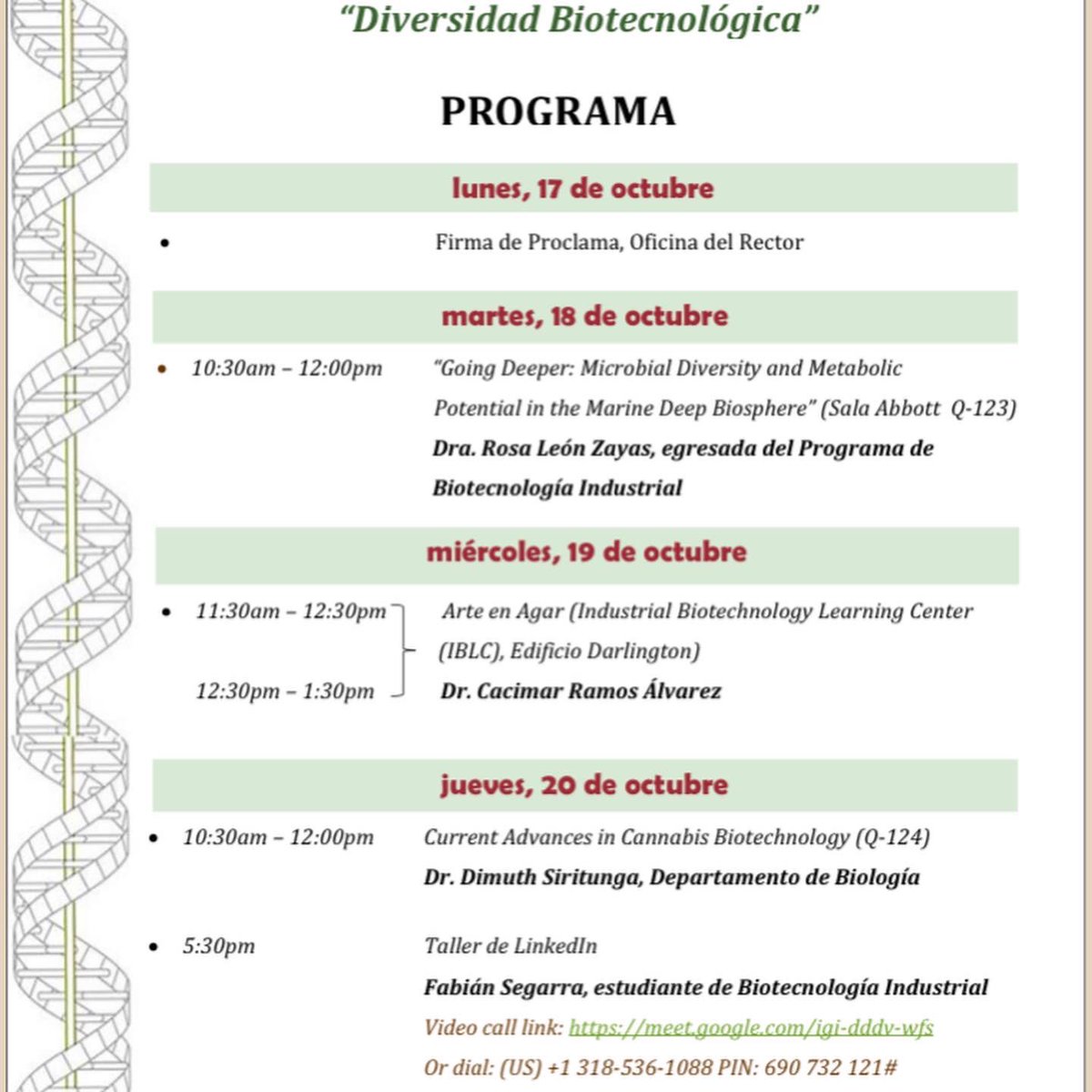 aebiRUM's tweet photo. ¡Saludos AEBIanxs! Esperamos se encuentren bien a pesar de las situaciones que hemos enfrentado durante el pasado mes. Desde el 17 hasta el 21 de octubre, celebraremos la 19na Semana Colegial de la Biotecnología.  El programa de biotecnología industrial, junto a AEBI, + https://t.co/DRrRCqAGMK