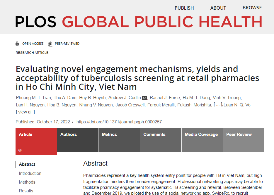 NEW: Phuong M. T. Tran et al piloted a private pharmacy engagement scheme to facilitate outreach and recruitment of pharmacies and to encourage verbal screening of customers and referral of eligible people with presumptive TB. plos.io/3T9DjJf