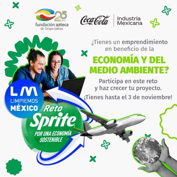 #SEDEC te invita a participar en el #Reto "Sprite Por Una Economía Sostenible", Si tienes un proyecto o emprendimiento que busque reducir, reutilizar o reciclar residuos para crear nuevos productos. 🌱

 ¡Este reto es para ti!

Cierre 3  noviembre👇
fundacionazteca.org/contenido/noti…